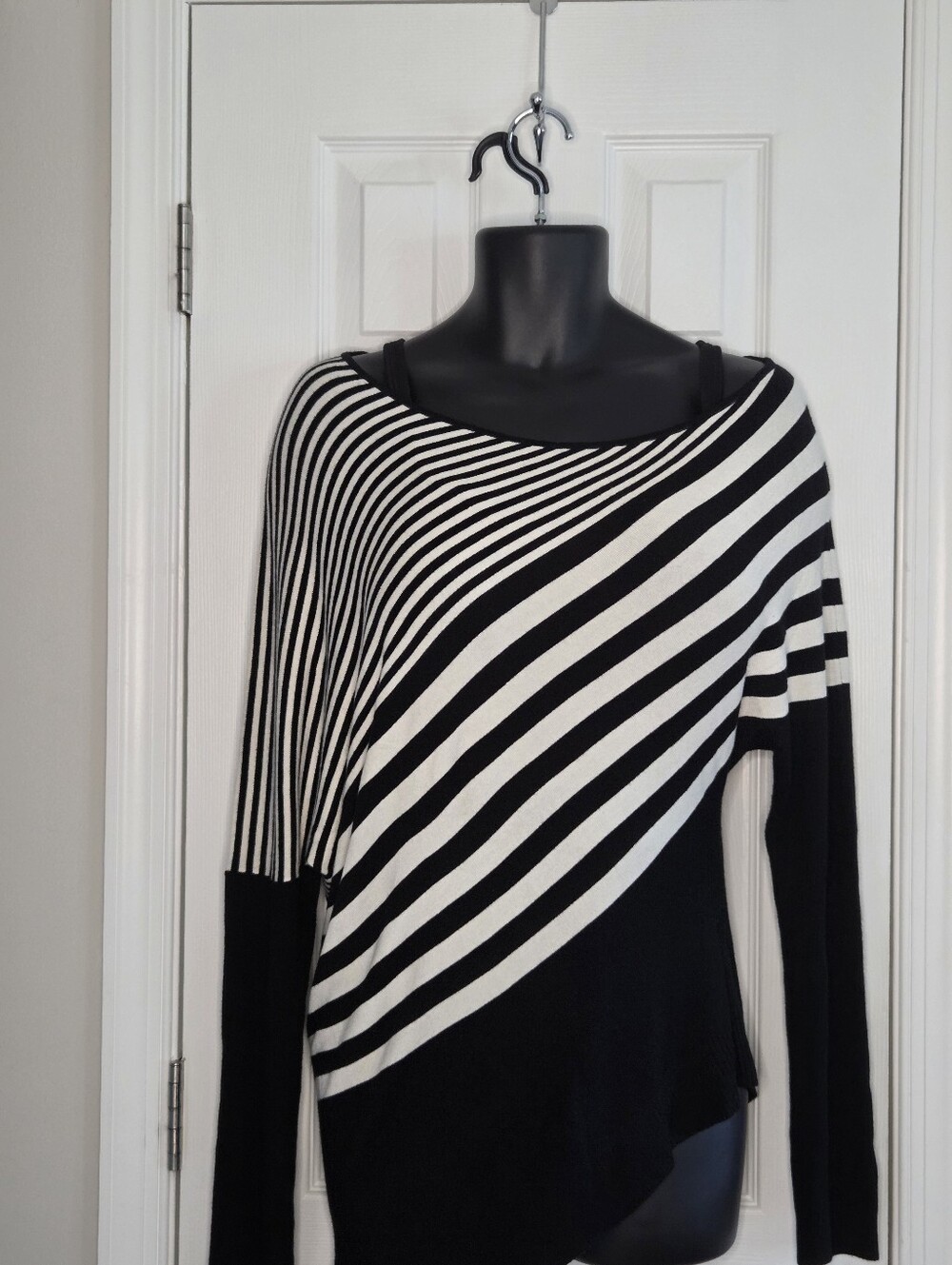 The Limited Black and White Asymmetrical Striped Sweater